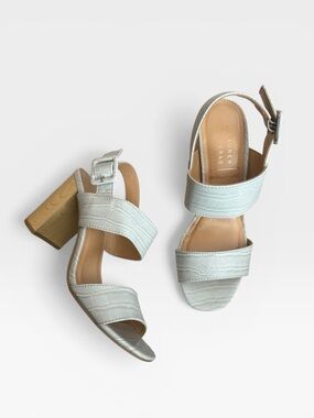 LC Lauren Conrad Matcha Gray Croco Block Heel Sandals